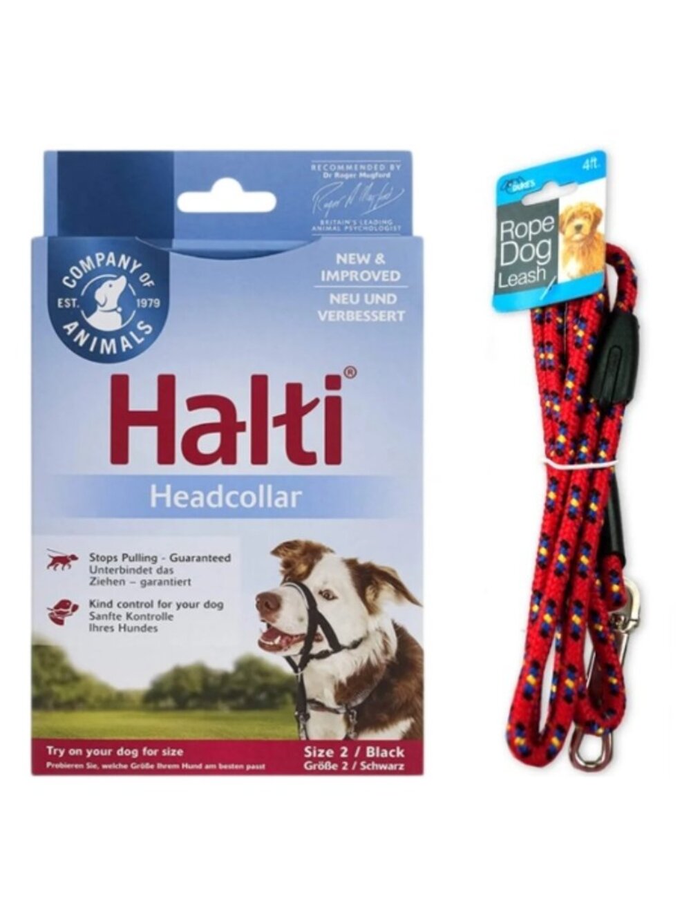 ๐๐ฎ๐น๐๐ถ Headcollar Size 2 Black & ๐ฃ๐ด๐ช๐ค'๐ฒ Rope Dog Leash 4-Ft Red Bundle